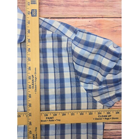 Peter Millar Mens Blue Plaid Long-Sleeve Button-Down Blue Plaid Shirt Large - Picture 6 of 6
